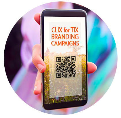 Hand holding smartphone with CLIX for TIX Branding Campaigns on screen